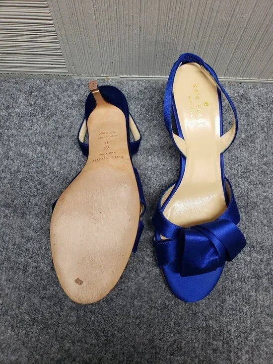 Kate Spade New York Women Heel Shoes Blue Satin Slingback Peep Toe Formal - Picture 9 of 16